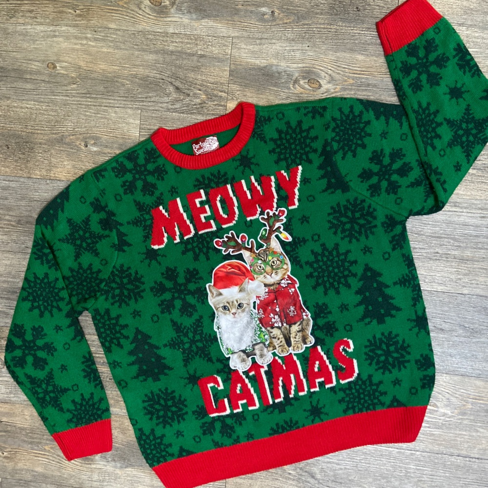 Grandpacore Sweater Holiday Knit Cat Daddy Kitty Graphic 2XL Party Sweater